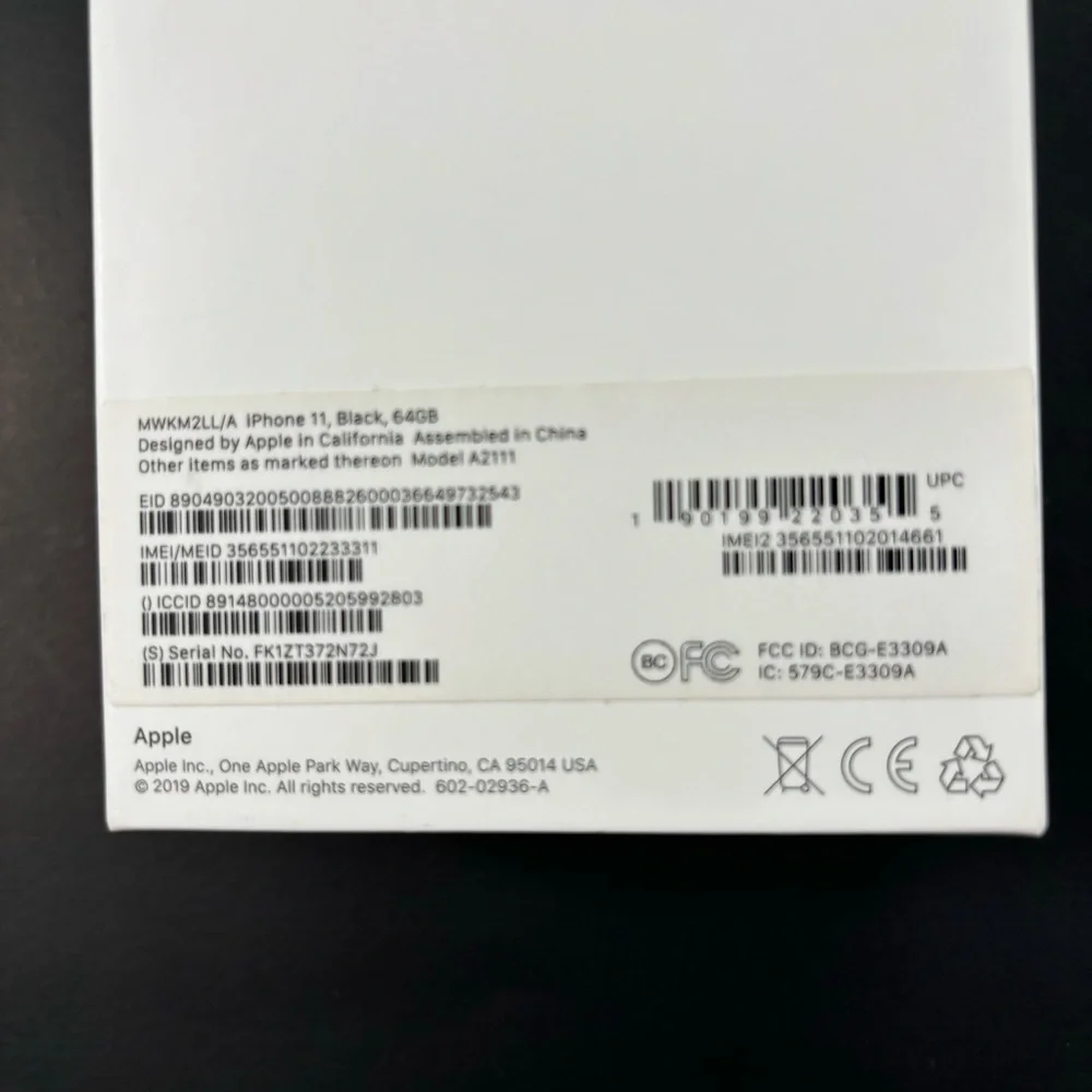 Apple iPhone 11 Box Black 64GB Model A2111 *Empty Box Only*